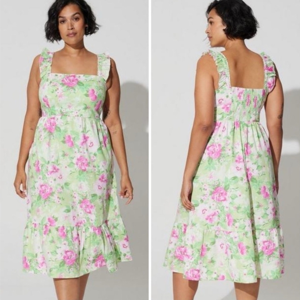 Torrid Green and Pink Floral Midi Dress